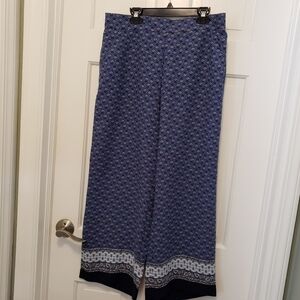 LOFT Blue Floral Print Wide Leg Pullon Crop Style Pants Size Medium, Fun, Comfy
